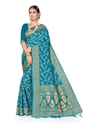 Generic Women's Banarasi Silk Saree (Sky blue, 5-6mtrs)