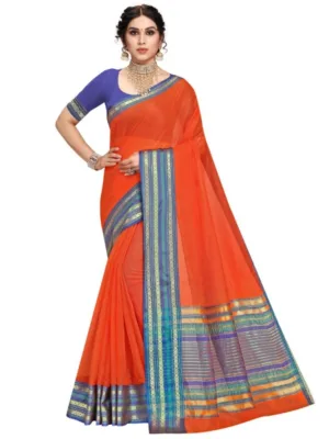 Generic Women's Kota Doria Cotton Bordered Saree With Blouse (Fanta, 5-6 Mtrs)