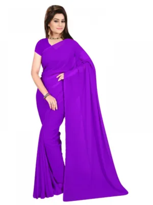 Generic Women's Georgette Plain Saree With Blouse (Purple, 5-6 Mtrs)