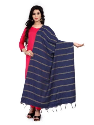 Generic Women's Cotton Jari Woven Work Dupatta (Blue, Length:2-2.4 mtr)