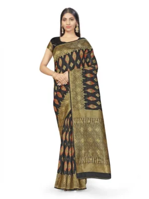 Generic Women's Banarasi Silk Saree With Blouse (Black, 5-6Mtrs)