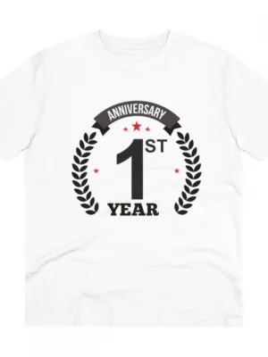 Generic Men's PC Cotton 1st Anniversary Printed T Shirt (Color: White, Thread Count: 180GSM)