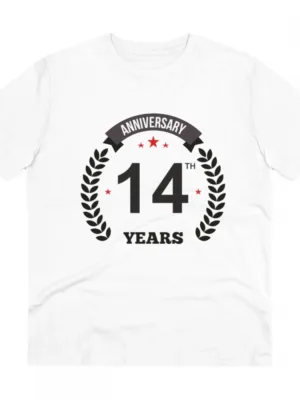 Generic Men's PC Cotton 14th Anniversary Printed T Shirt (Color: White, Thread Count: 180GSM)