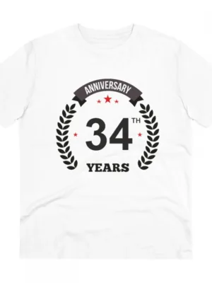 Generic Men's PC Cotton 34th Anniversary Printed T Shirt (Color: White, Thread Count: 180GSM)