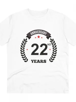 Generic Men's PC Cotton 22nd Anniversary Printed T Shirt (Color: White, Thread Count: 180GSM)