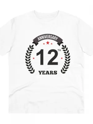Generic Men's PC Cotton 12th Anniversary Printed T Shirt (Color: White, Thread Count: 180GSM)