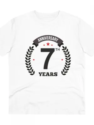 Generic Men's PC Cotton 7th Anniversary Printed T Shirt (Color: White, Thread Count: 180GSM)