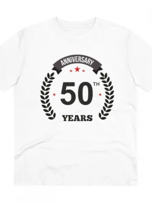 Generic Men's PC Cotton 50th Anniversary Printed T Shirt (Color: White, Thread Count: 180GSM)