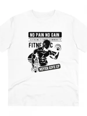 Generic Men's PC Cotton Gym No Pain No Gain Never Give Up Printed T Shirt (Color: White, Thread Count: 180GSM)