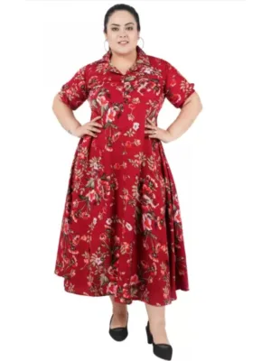 Generic Women's Fit And Flare Maroon Dress (Color:Maroon, Material:Polyester)