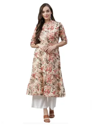 Generic Women's Cotton Printed Floral Print Kurti (Multicolor, Cotton)