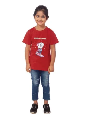 Generic Girls Cotton Snow Board Half Sleeve TShirt (Maroon)