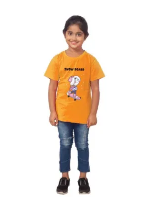 Generic Girls Cotton Snow Board Half Sleeve TShirt (Mustard)