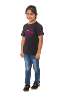Generic Girls Cotton Princess Half Sleeve TShirt (Black)