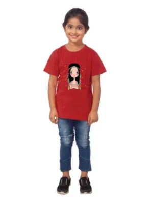 Generic Girls Cotton Tribal Half Sleeve TShirt (Maroon)