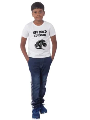 Generic Boys Cotton Off Road Adventure Half Sleeve TShirt (White)