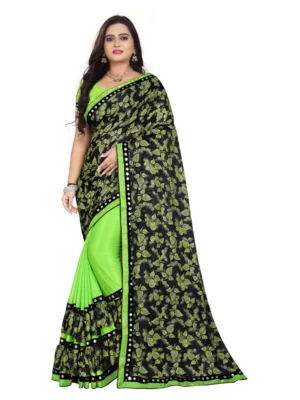 Generic Women's Lycra Blend Saree with Blouse (Pista, 5-6 Mtrs)