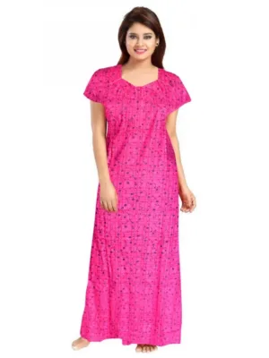 Generic Women's Cotton Printed Maxi Nighty (Pink)