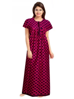 Generic Women's Cotton Printed Maxi Nighty (Pink)