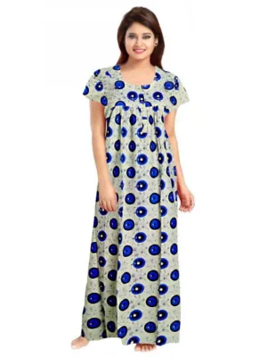 Generic Women's Cotton Printed Maxi Nighty (Off White)