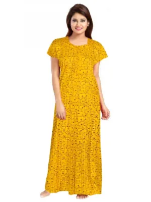 Generic Women's Cotton Printed Maxi Nighty (Yellow)