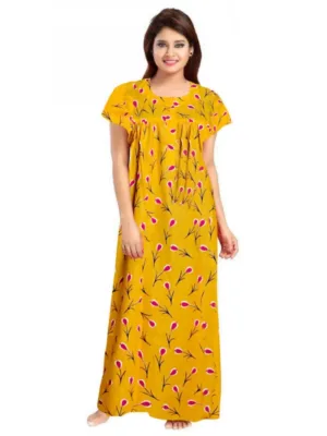 Generic Women's Cotton Printed Maxi Nighty (Yellow)