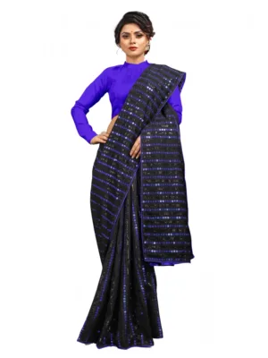 Generic Women's Vichitra Saree with Blouse (Blue, 5-6 Mtrs)