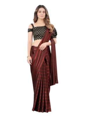 Generic Women's Satin Silk Saree with Blouse (Orange, 5-6 Mtrs)