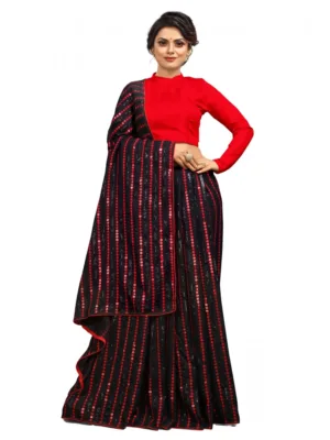 Generic Women's Vichitra Saree with Blouse (Red, 5-6 Mtrs)