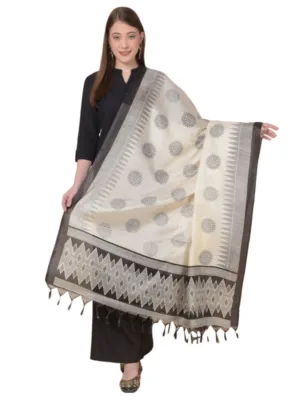 Generic Women's Art Silk Printed Dupatta (Black, Length: 2.25 to 2.50 Mtr)