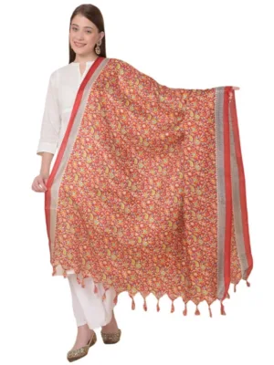 Generic Women's Art Silk Printed Dupatta (Red, Length: 2.25 to 2.50 Mtr)