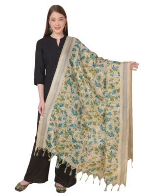 Generic Women's Art Silk Printed Dupatta (Gold, Length: 2.25 to 2.50 Mtr)