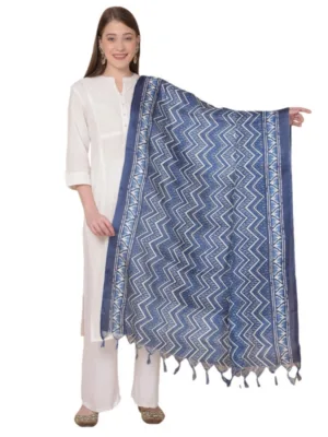 Generic Women's Art Silk Printed Dupatta (Blue, Length: 2.25 to 2.50 Mtr)