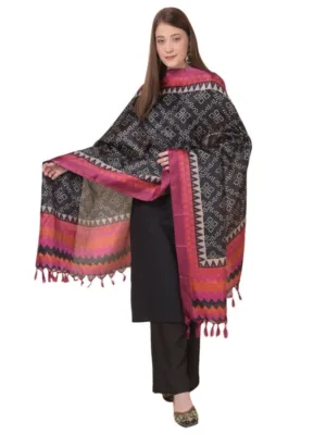 Generic Women's Art Silk Printed Dupatta (Black, Length: 2.25 to 2.50 Mtr)