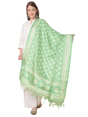 Generic Women's Art Silk Printed Dupatta (Light Green, Length: 2.25 to 2.50 Mtr)