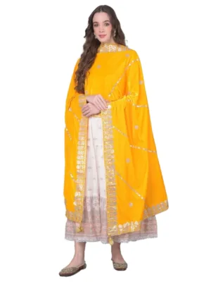 Generic Women's Velvet Gotta Patti Dupatta (Yellow, Length: 2.25 to 2.50 Mtr)
