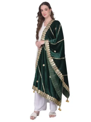 Generic Women's Velvet Gotta Patti Dupatta (Green, Length: 2.25 to 2.50 Mtr)
