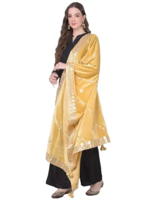 Generic Women's Velvet Gotta Patti Dupatta (Gold, Length: 2.25 to 2.50 Mtr)