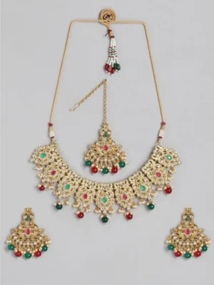 Generic Women's Rose Gold Plated Alloy Necklace & Earings Set (Light Green)