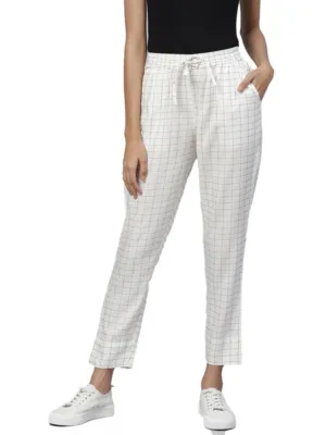 Generic Women's Casual Checked Rayon Trouser Pant (White)