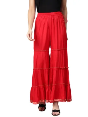 Generic Women's Casual Solid Rayon Sharara (Red)