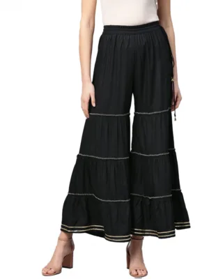 Generic Women's Casual Solid Rayon Sharara (Black)