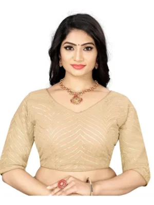 Generic Women's Georgette Embroidery Readymade Blouse (Cream, Size: Free Size)