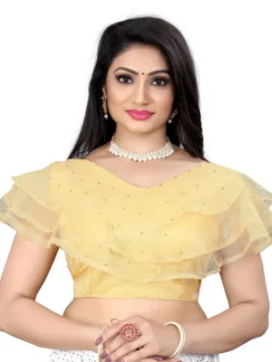 Generic Women's Nylon Diamond Work Readymade Blouse (Beige, Size: Free Size)