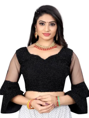 Generic Women's Organza Embroidery Readymade Blouse (Black, Size: Free Size)