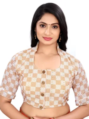 Generic Women's Cotton Blend Checks Readymade Blouse (Beige, Size: Free Size)