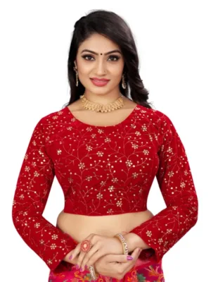 Generic Women's Velvet Embroidery Readymade Blouse (Red, Size: Free Size)