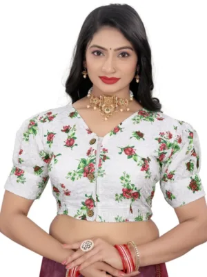 Generic Women's Cotton Blend Floral Readymade Blouse (Green, Size: Free Size)