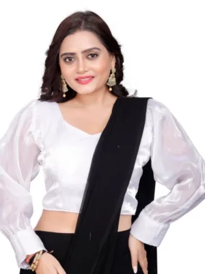 Generic Women's Organza Plain Readymade Blouse (White, Size: Free Size)