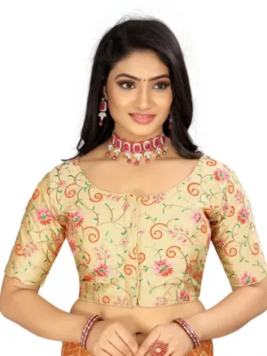 Generic Women's Satin Floral Readymade Blouse (Beige, Size: Free Size)